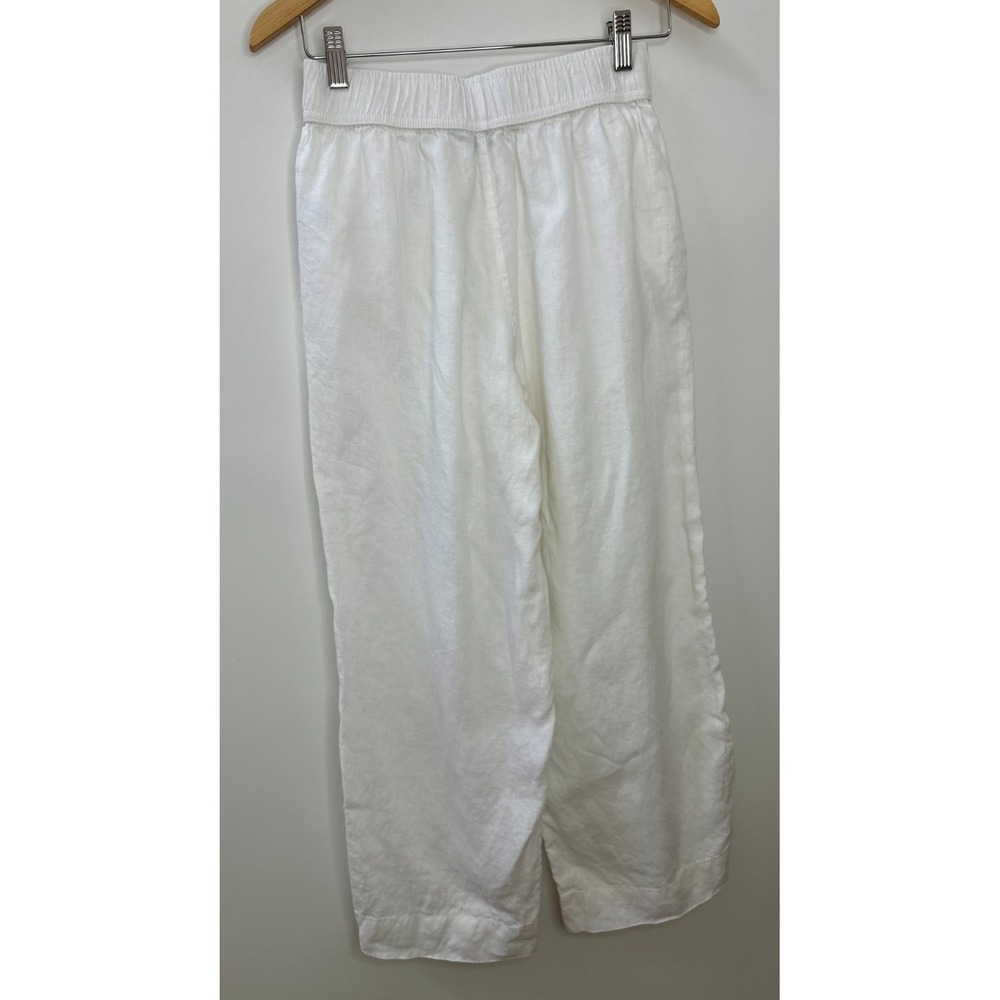 Tahari 100% Linen Wide Leg Crop Ankle Pants Elastic Waist Pockets White Small - Picture 9 of 12